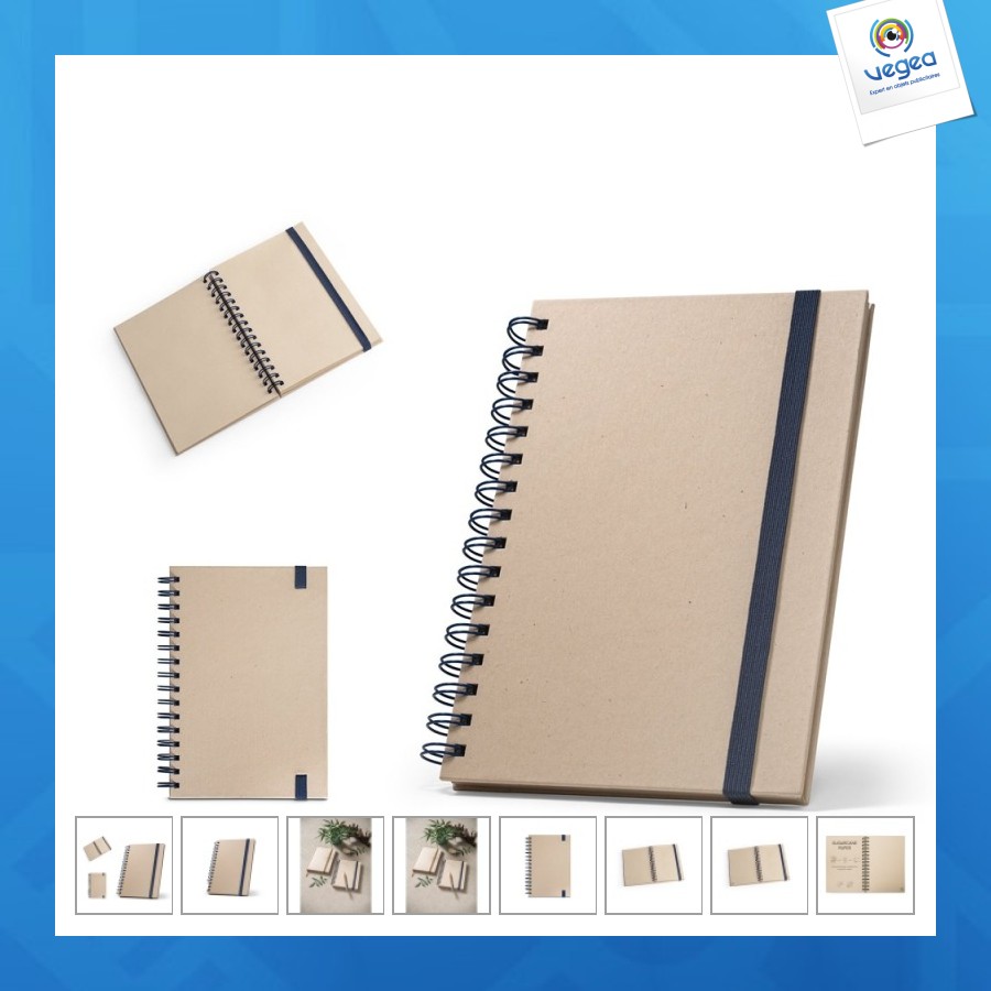 Proust. cahier a5 publicitaire avec anneaux et papier de canne à sucre avec pages lignées