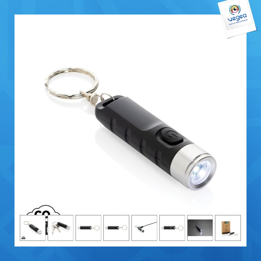 Porte-clés lampe personnalisable torche charge usb en plastique rcs globix