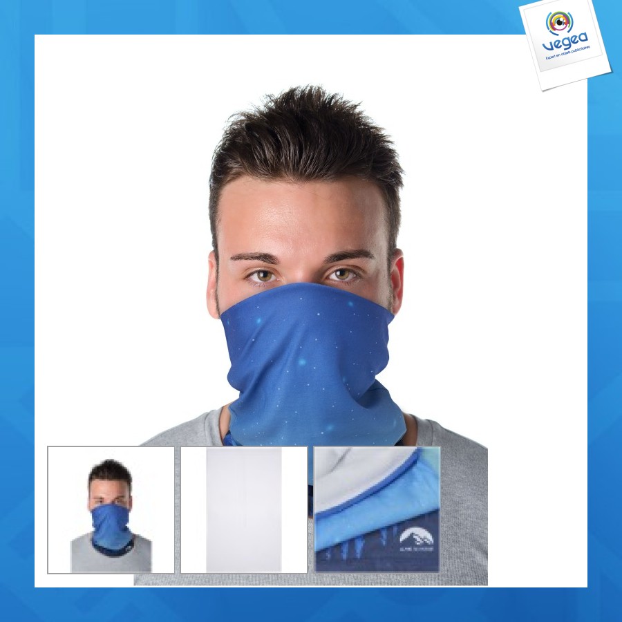 écharpe personnalisée multi-usages lara avec impression par sublimation, couche en polaire et ourlets