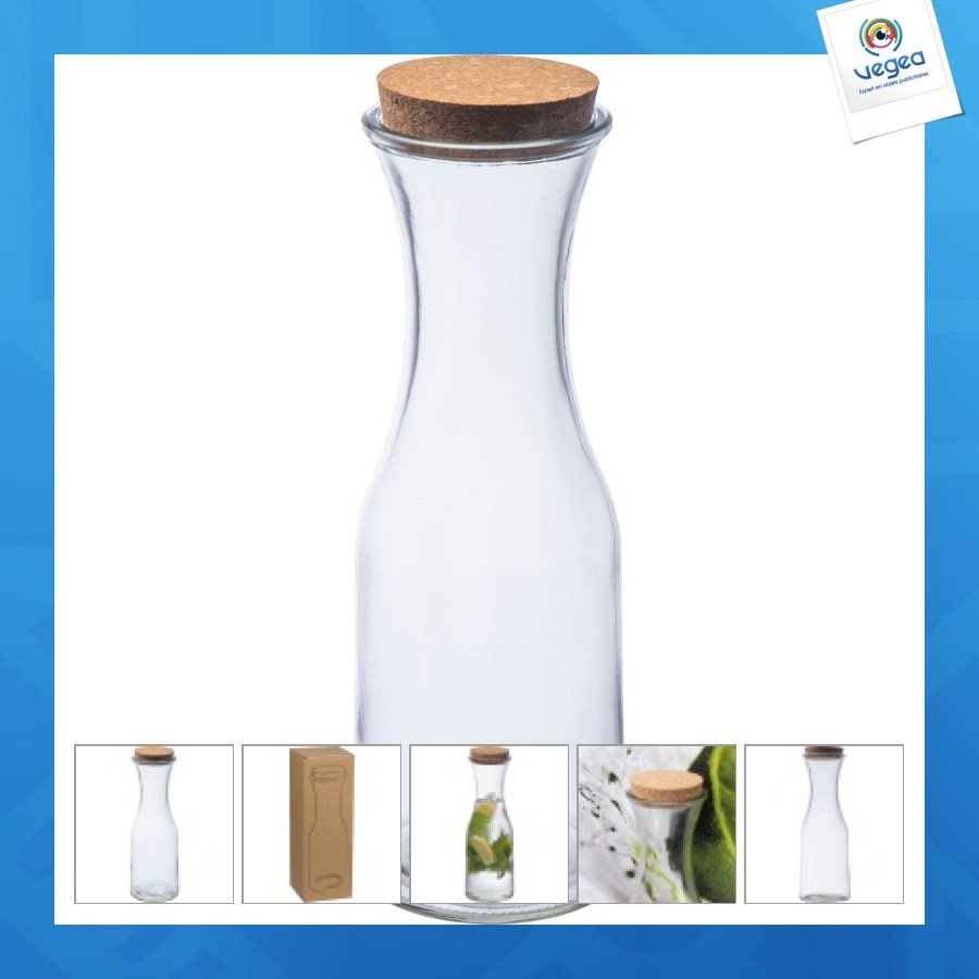 Carafe publicitaire en verre avec couvercle en liège 1.000ml