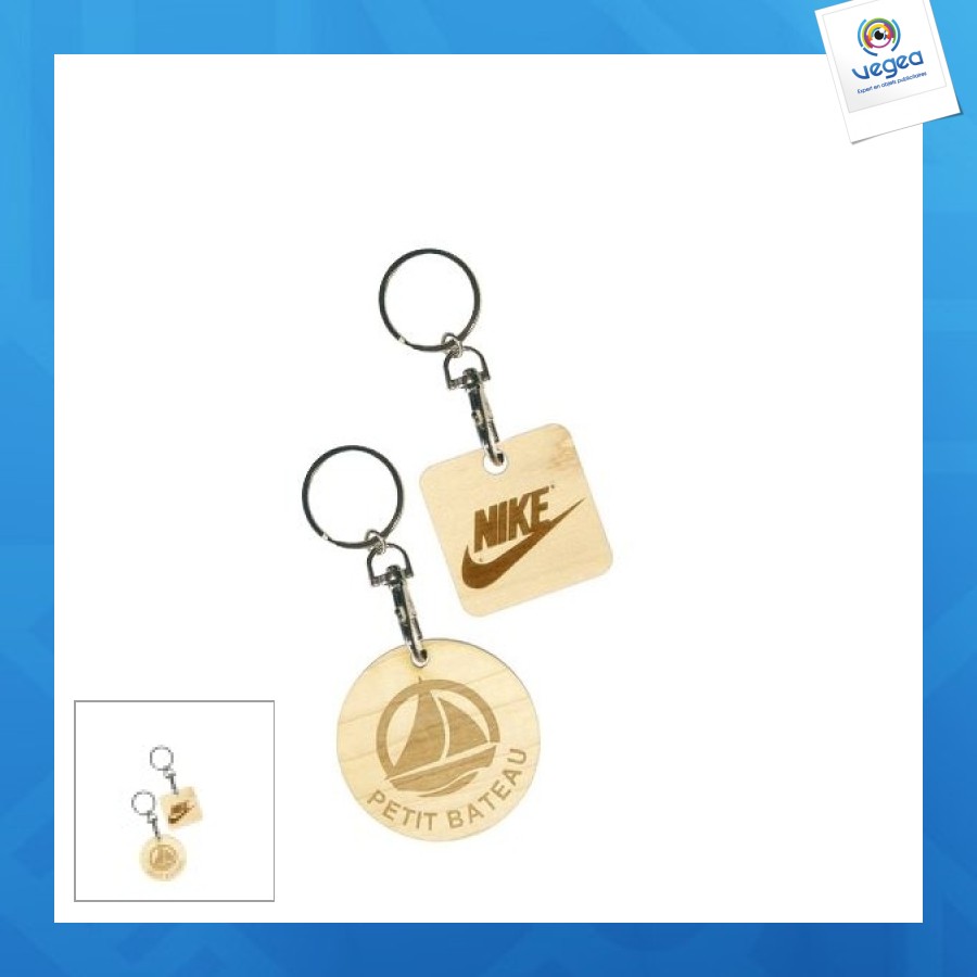 Porte-clés publicitaire bois rond ou carré 30mm