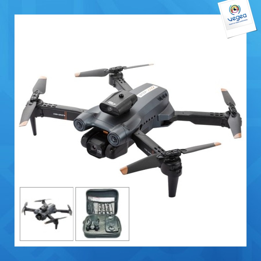 Drone personnalisé 4 hélices, pliable 2 caméras 1080p 480p