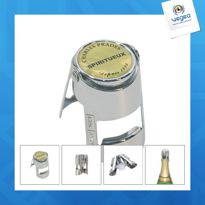 Bouchon publicitaire bouteille champagne en metal