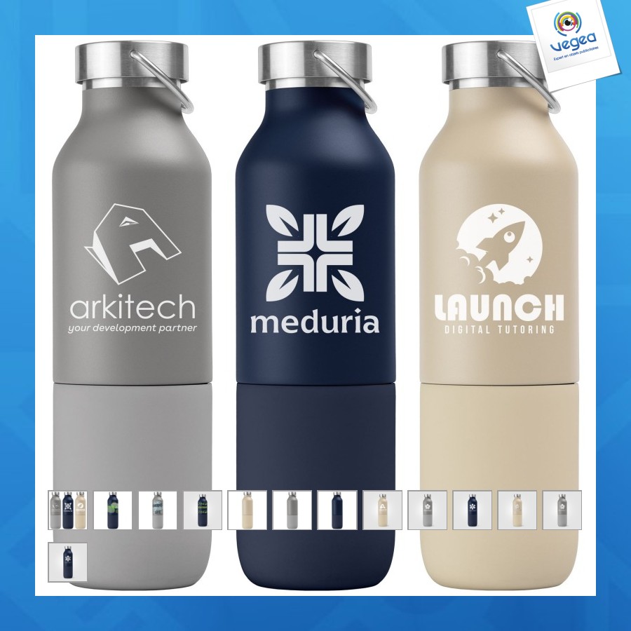 2-en-1 bouteille en acier inoxydable recyclé à double paroi de 590ml et gobelet de 325ml