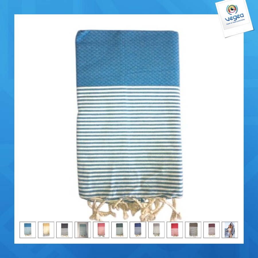 Fouta nid d'abeille avec logo rayée recyclée 200x100cm