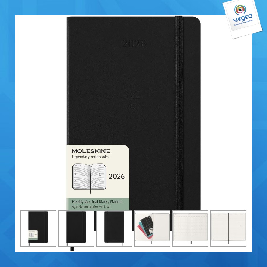 Agenda l vertical 12 mois moleskine publicitaire à couverture rigide