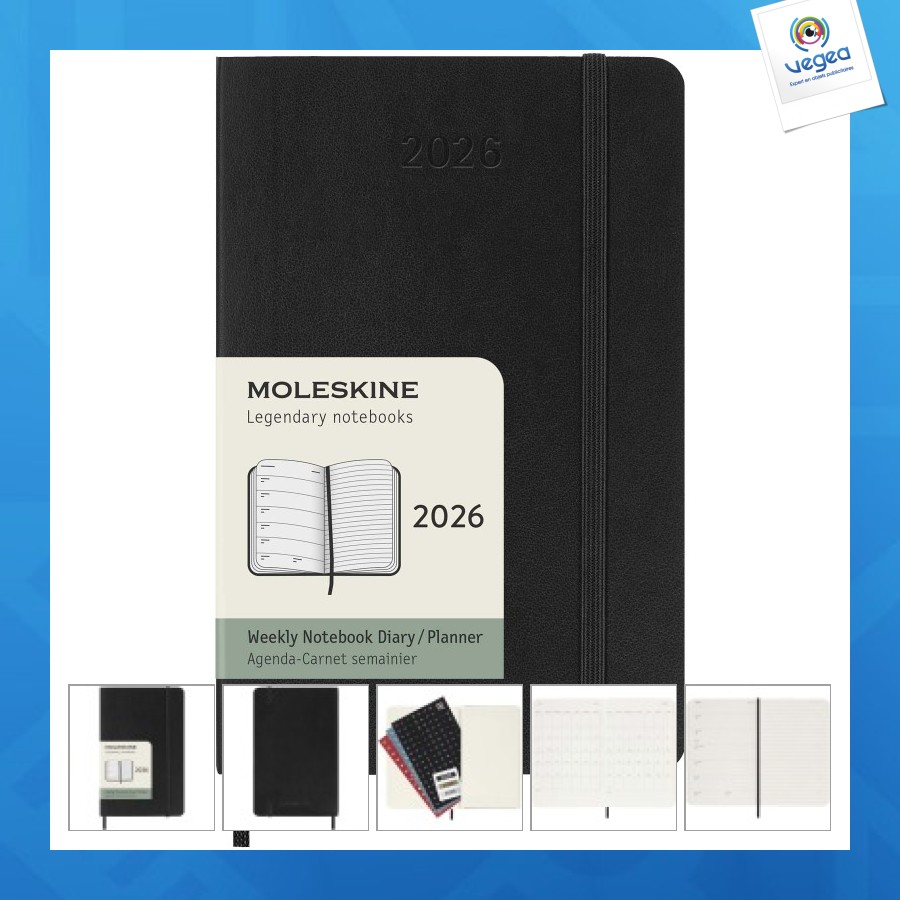 Agenda de poche hebdomadaire 12 mois moleskine promotionnel à couverture souple