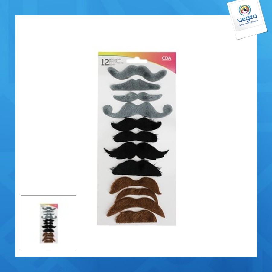 Set 12 moustaches adhésives noire/grise/marron