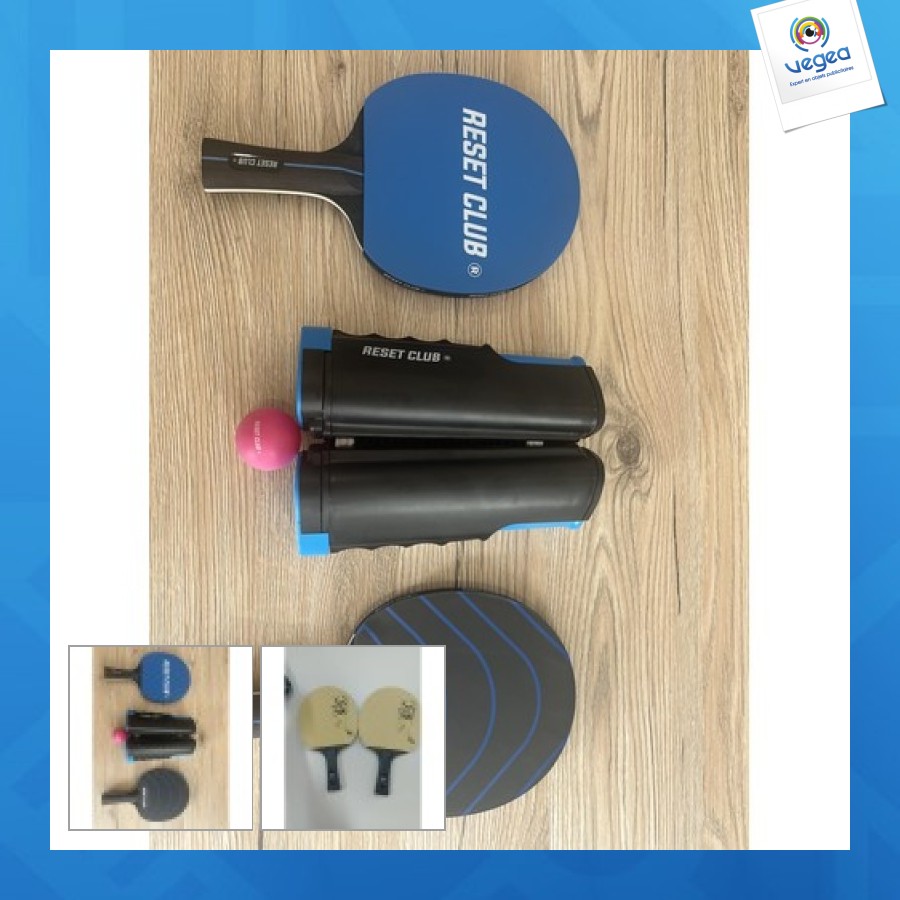 Set de pingpong avec malette, 2 raquettes, un filet et 3 balles 100% personnalisable