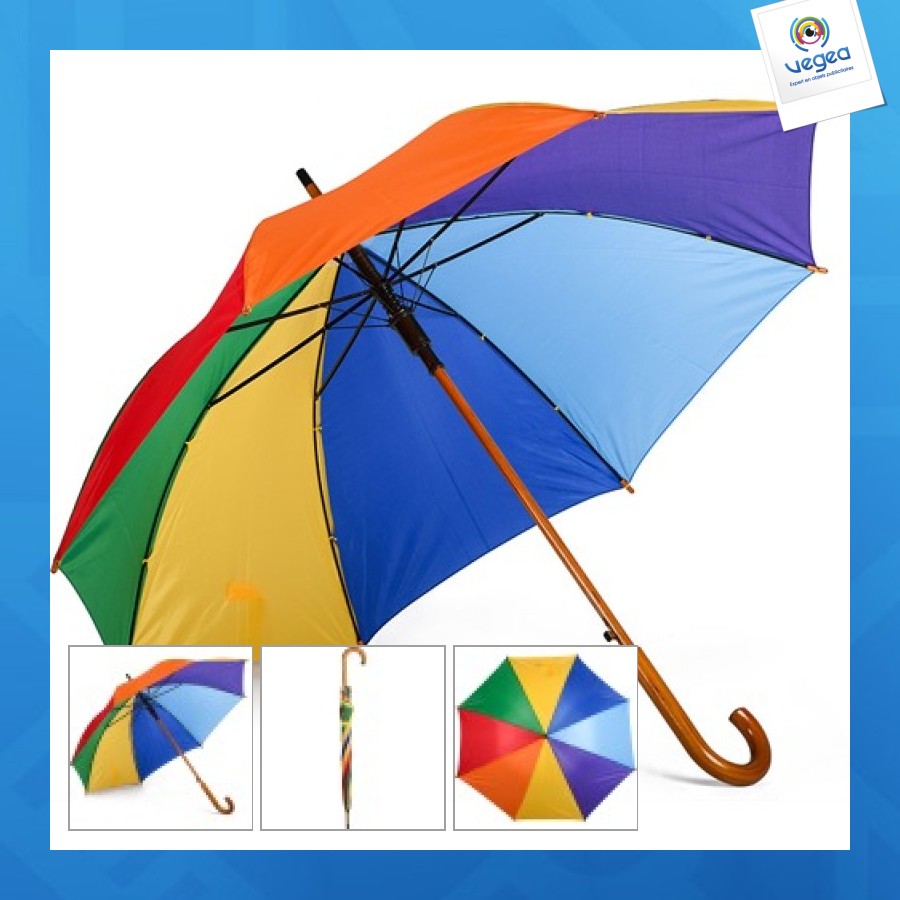 Parapluie automatique publicitaire arc-en-ciel en bois 23 en polyester 190t