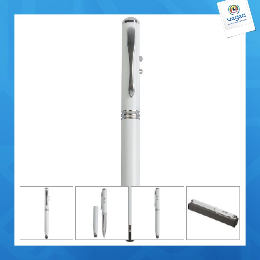 Stylo en métal 3 en 1 avec stilet écran/lampe/pointeur laser personnalisable