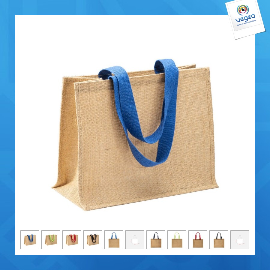 Tote bag personnalisable en toile de jute, anses longues et soufflet
