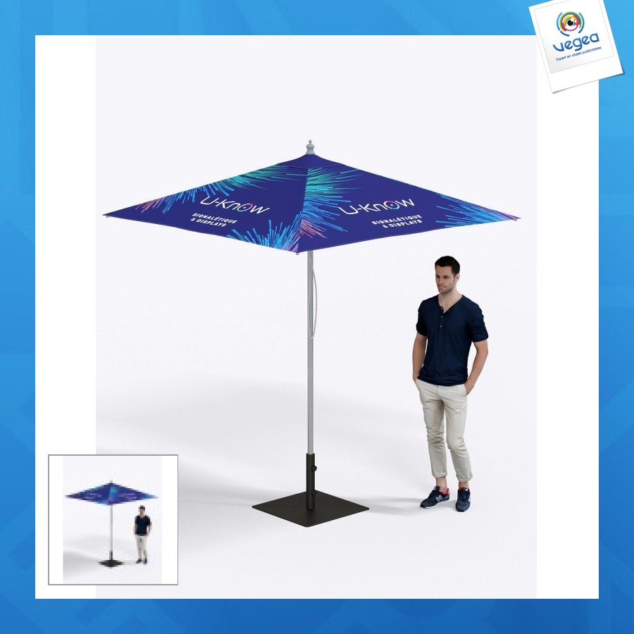 Parasol carré publicitaire aluminium de 2x2m