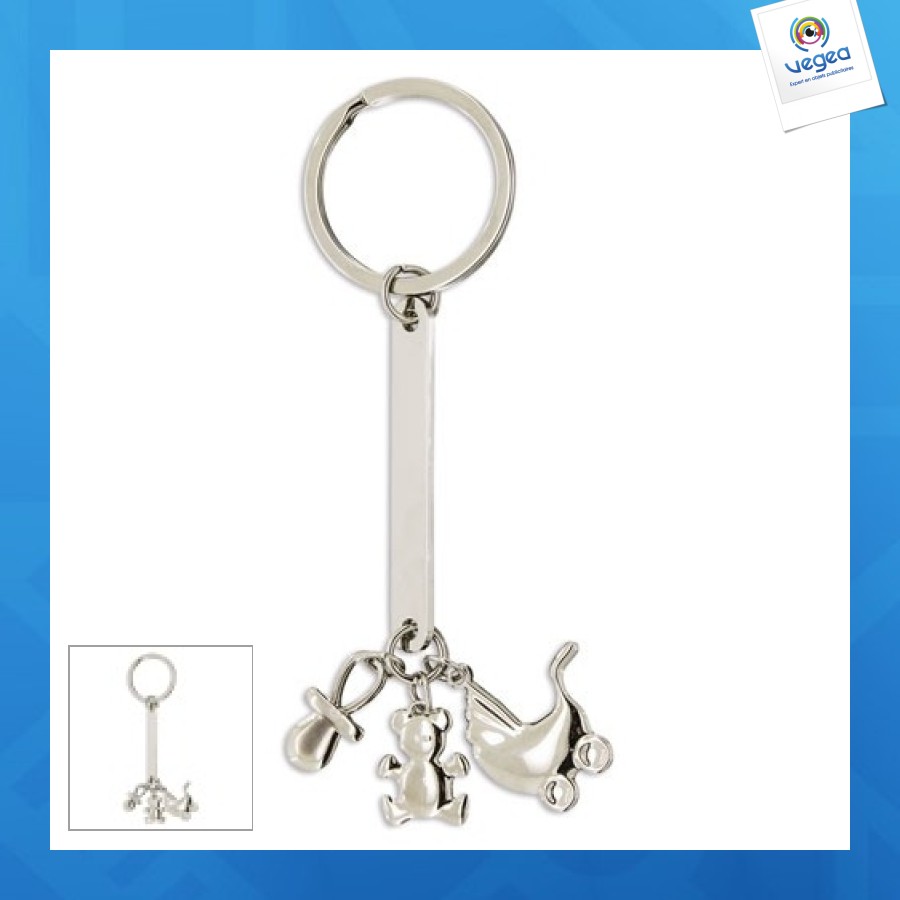 Porte-clés métal naissance charm personnalisable