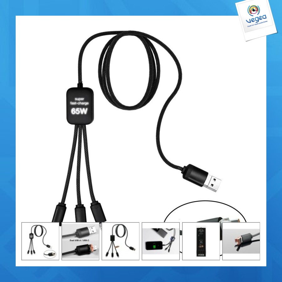 Câble publicitaire dual 65w 5-en -1 import