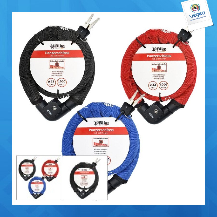 Antivol de vélo personnalisable blindé 22x1000mm - assortiment