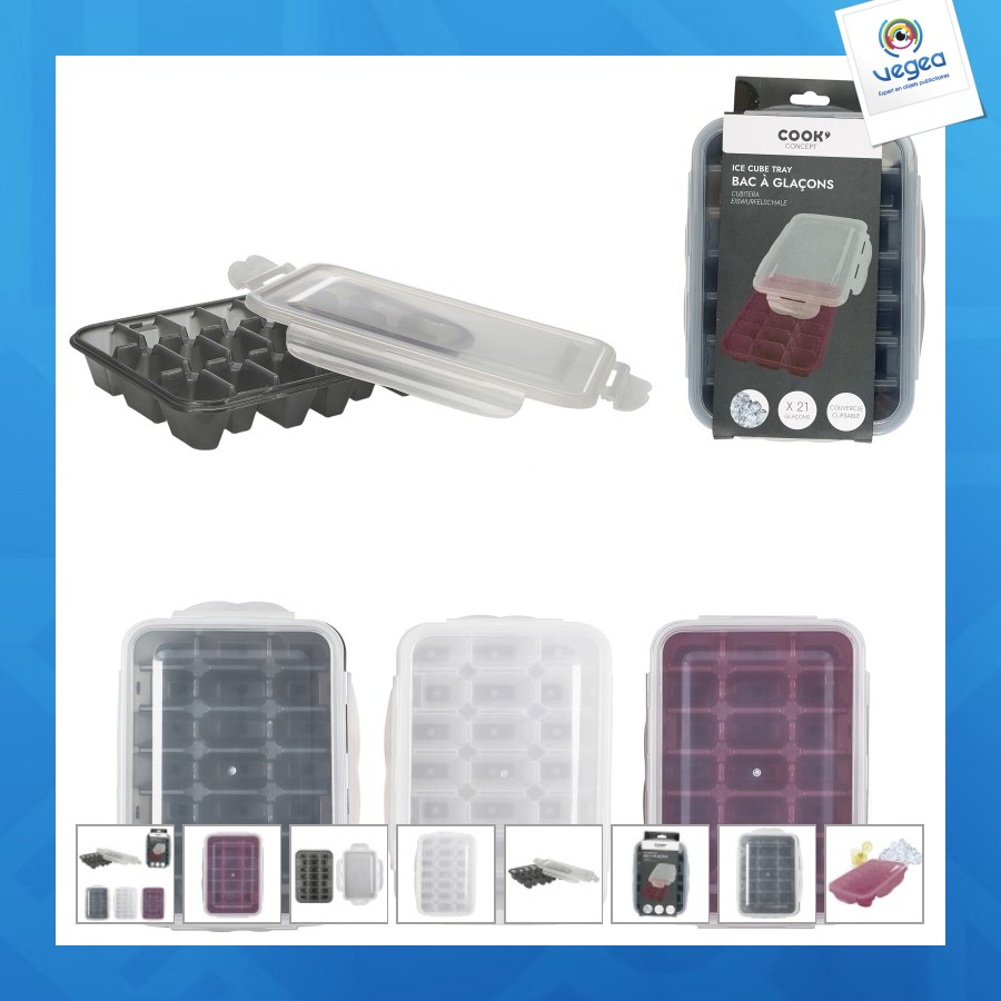Bac à glaçons avec couvercle personnalisable clipsable x21, 3-fois