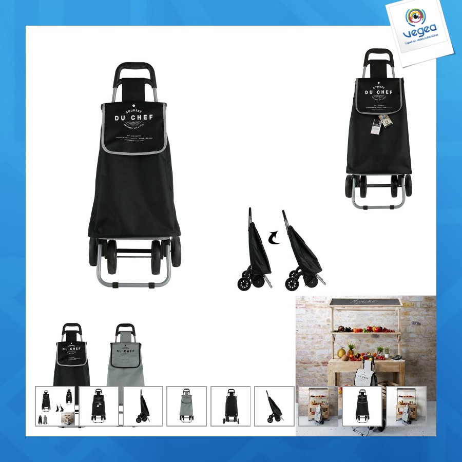 Chariot personnalisable shopping 4 roues polyester, 2-fois assorti