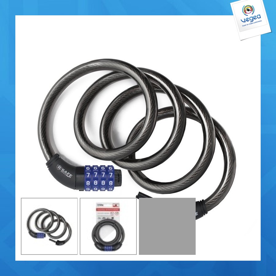 Antivol promotionnel spiralé pour vélo 12x1200mm avec cadenas