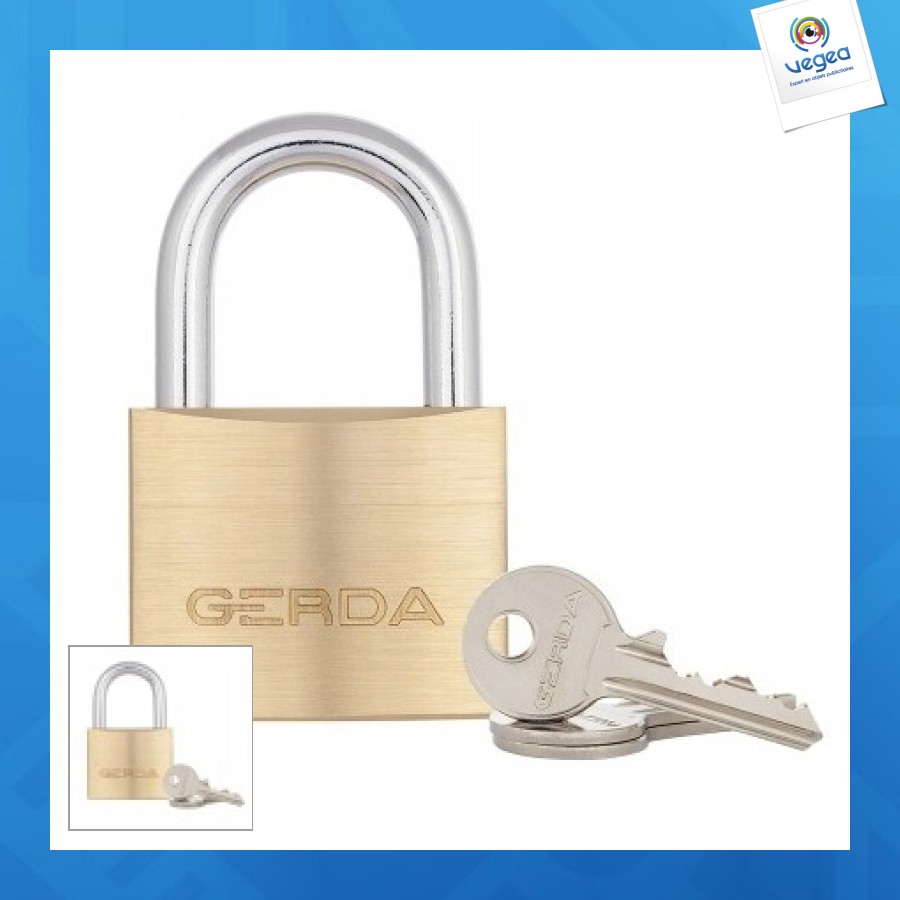 Cadenas avec logo gerda laiton 60mm avec bouton poussoir