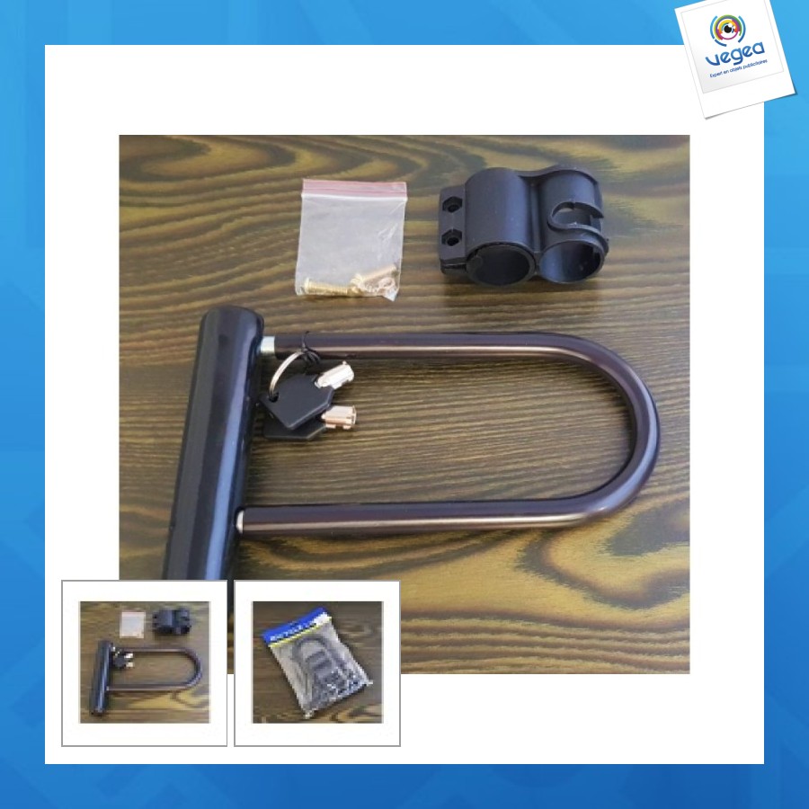 Antivol de vélo promotionnel en u avec support de cadre 14x20cm