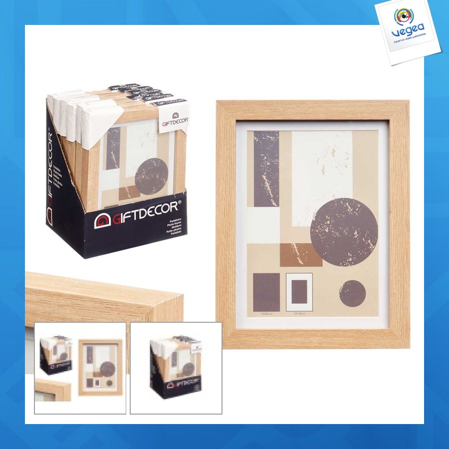 Cadre photo personnalisable mural en bois naturel 15x20cm