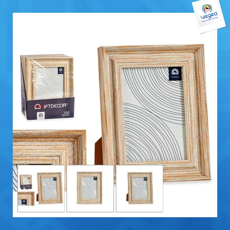 Cadre photo publicitaire or effet bois 13x18cm