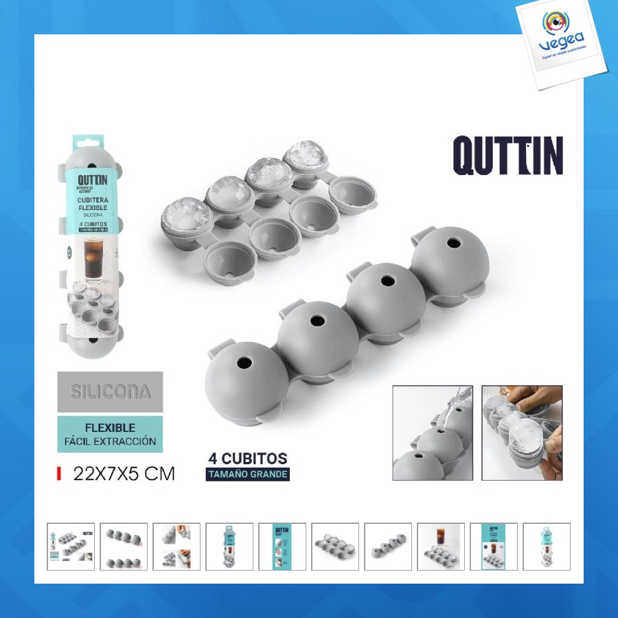 Bac à glaçons personnalisé rond flexible en silicone 4 cubes quttin