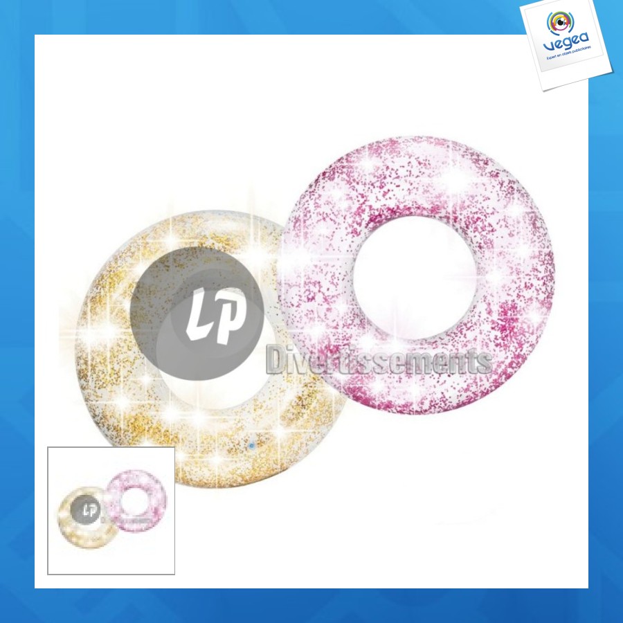Bouée gonflable publicitaire translucide avec paillettes mix 119cm