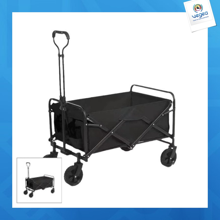 Chariot personnalisé à main pliable noir, avec roues de 5 pouce