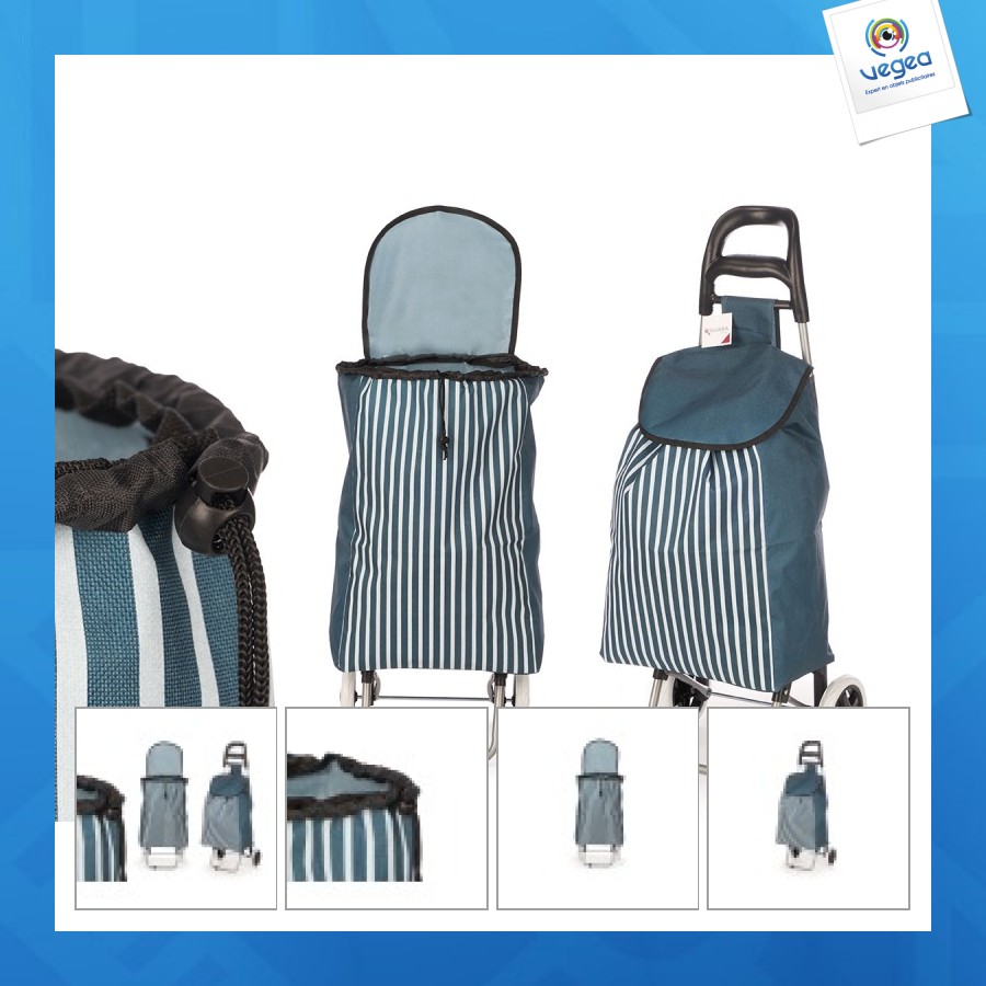 Chariot personnalisé de supermarché 2 roues rayures bleu