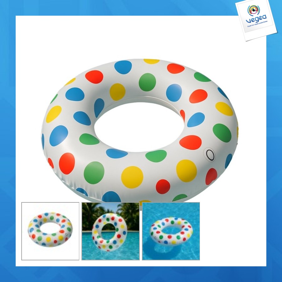Bouée gonflable personnalisable géante ronde à pois 91cm multicolore