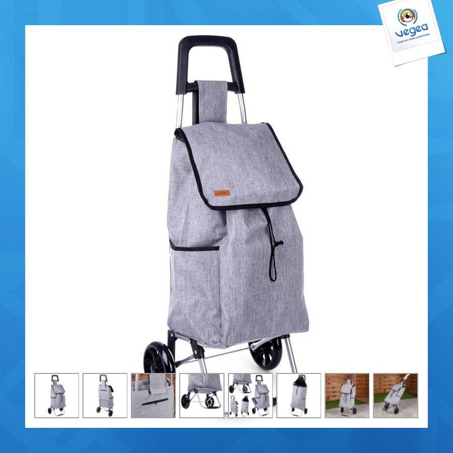 Chariot de courses personnalisable avec sac, gris, 40 l