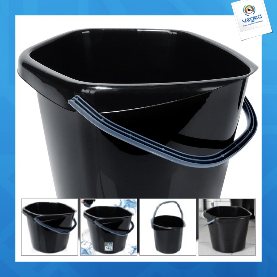 Seau en plastique publicitaire noir 14l