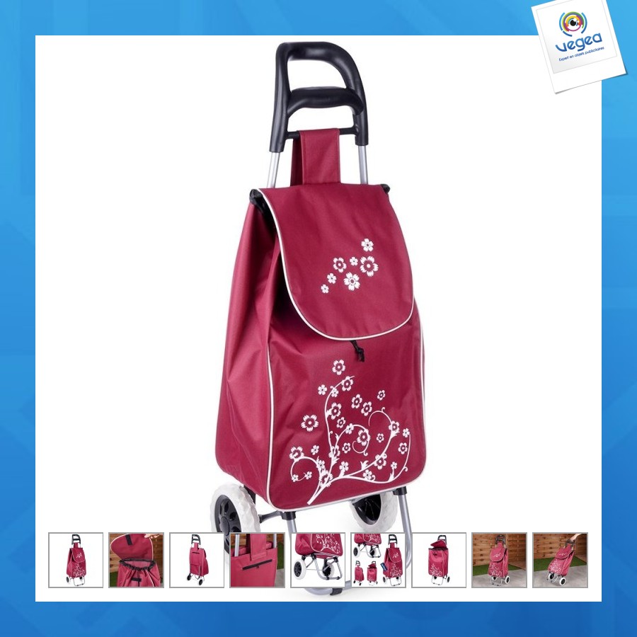 Chariot de courses promotionnel avec sac, bordeaux, 30 l