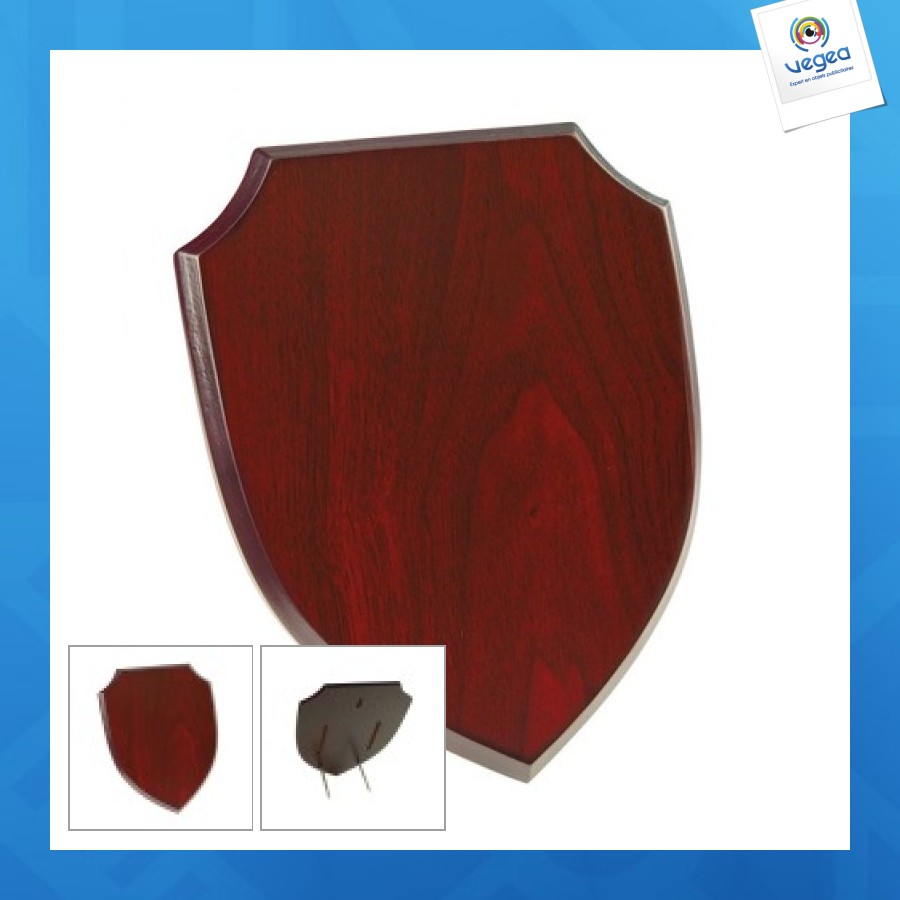 écusson bouclier acajou 200x250x15