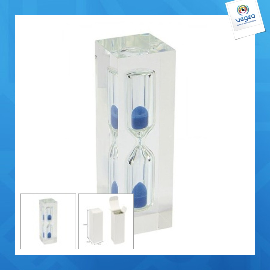 Sablier publicitaire plexi sable bleu - h 8cm