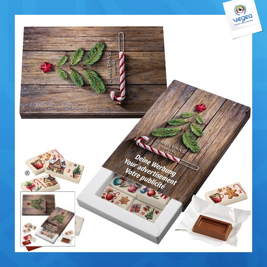 Calendrier de l'avent publicitaire coffret cadeau motif standard personnalisé avec des napolitains