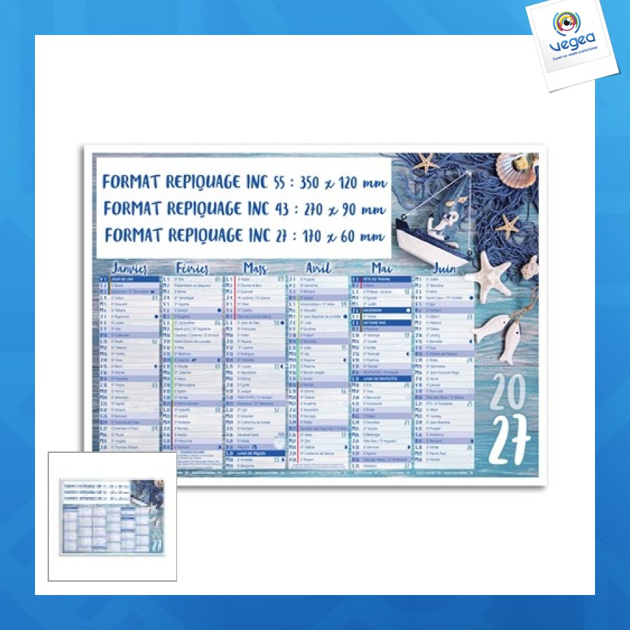 Calendrier avec logo bancaire thématique trésors de mer