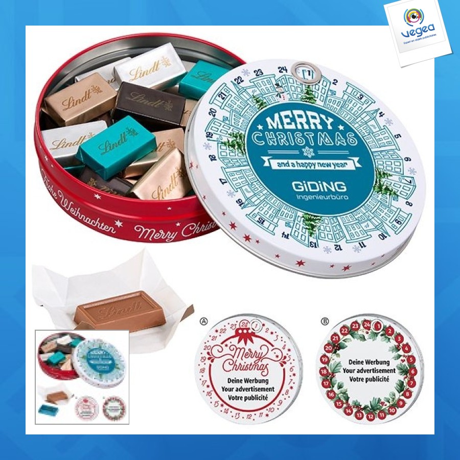 Calendrier de l'avent personnalisé magnétique avec des napolitains de lindt