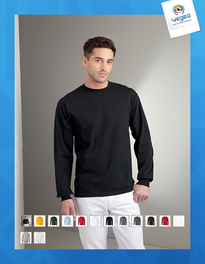 T-shirt publicitaire manches longues blanc ultra gildan