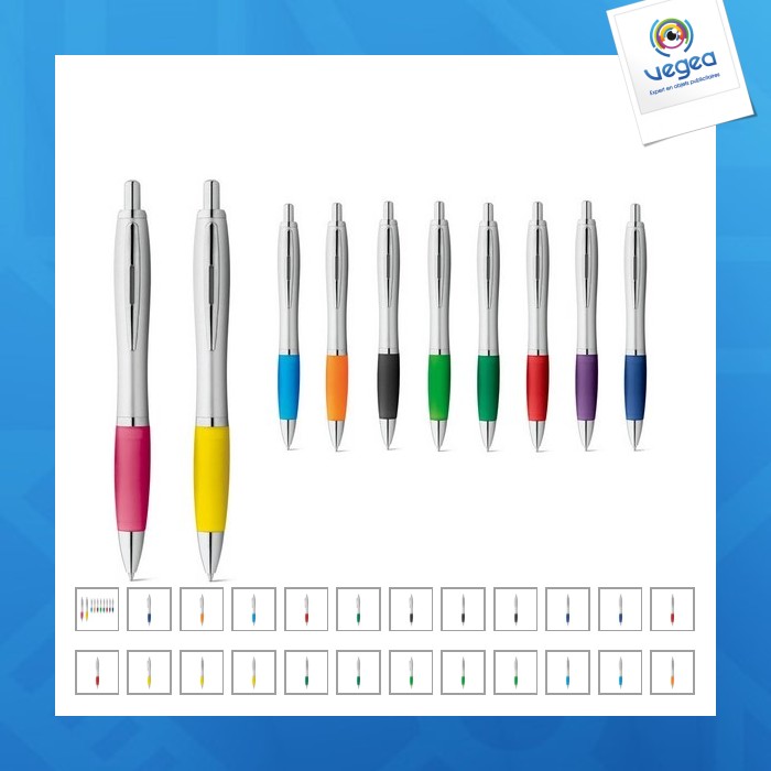 Stylo avec logo clip en métal et grip de couleur