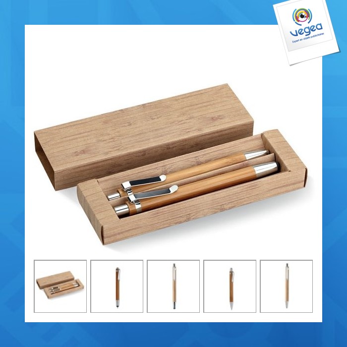 Coffret avec stylo bambou personnalisable et portemine bambou