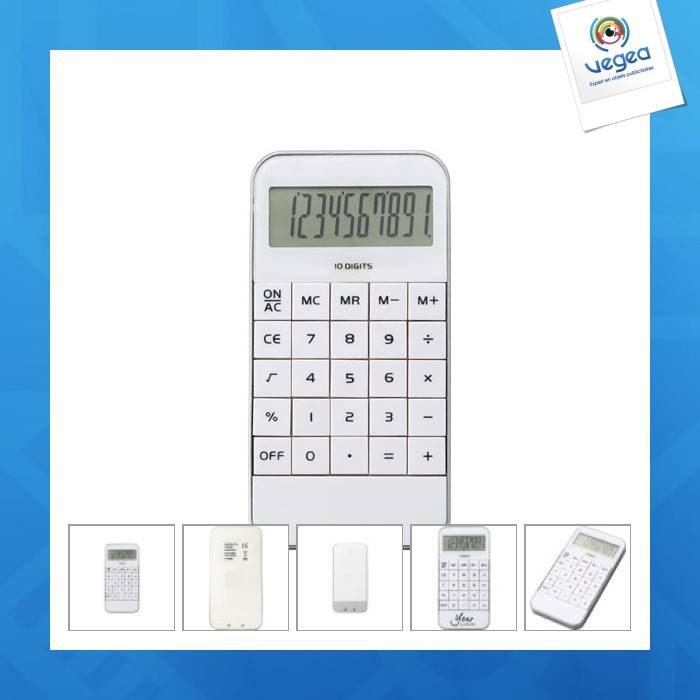 Calculatrice personnalisable de poche en plastique.