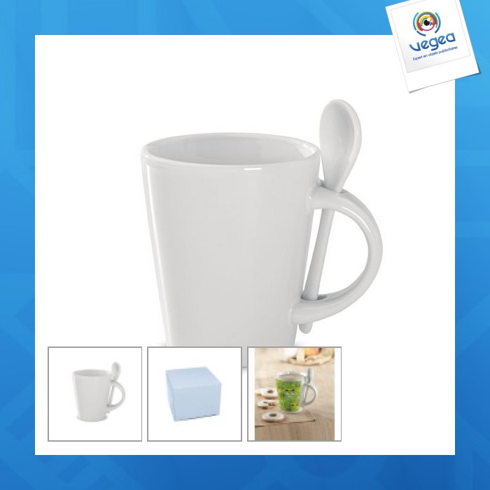 Mug publicitaire céramique 300ml avec cuillère