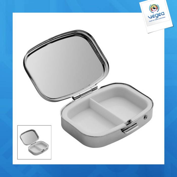 Pilulier personnalisable métallique 2 cases
