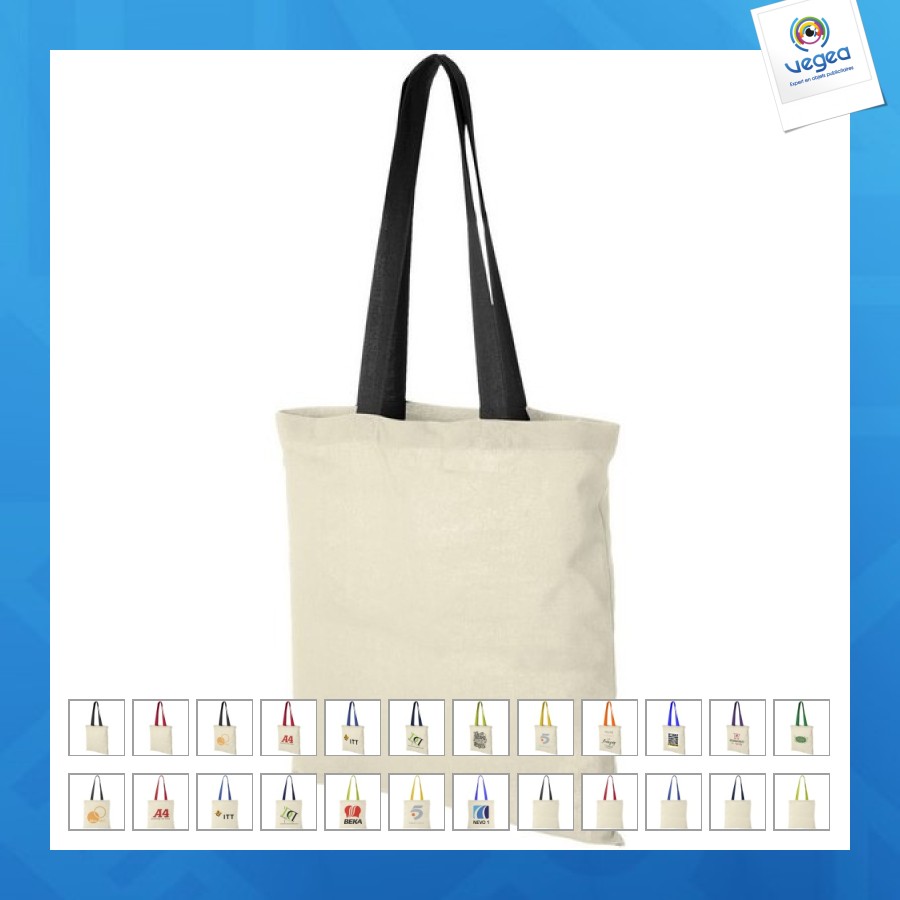 Sac publicitaire coton nevada 100g/m² avec poignées de couleur 7l