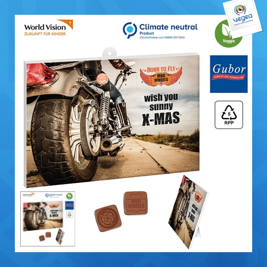 Calendrier de l'avent personnalisable avec chocolats personnalisés 35x25cm