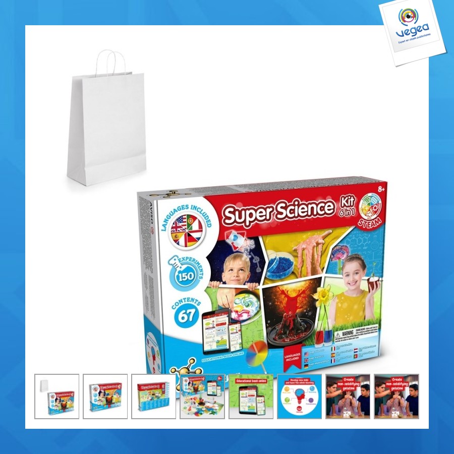 6 in 1 super science kit ii. kit éducatif livré avec un sac cadeau en papier kraft 100 g/m² 6 in 1 super science kit ii. kit éducatif livré avec un sac cadeau en papier kraft 100 g/m²