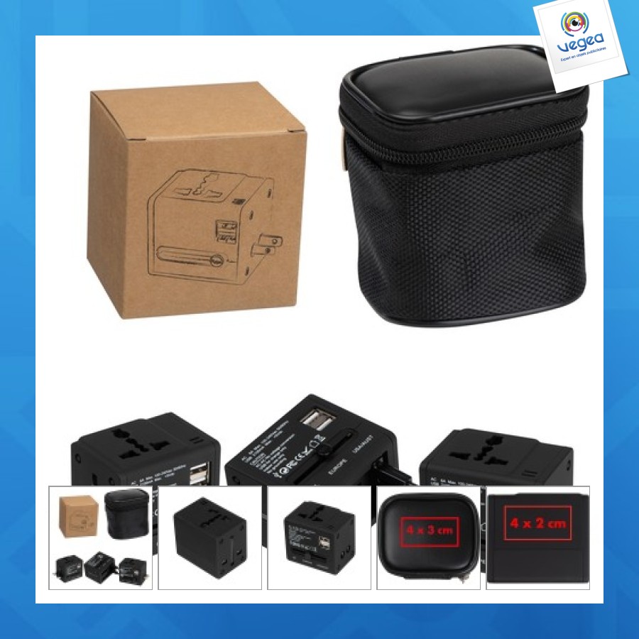 Adaptateur publicitaire de voyage caoutchouté Adaptateur publicitaire de voyage caoutchouté